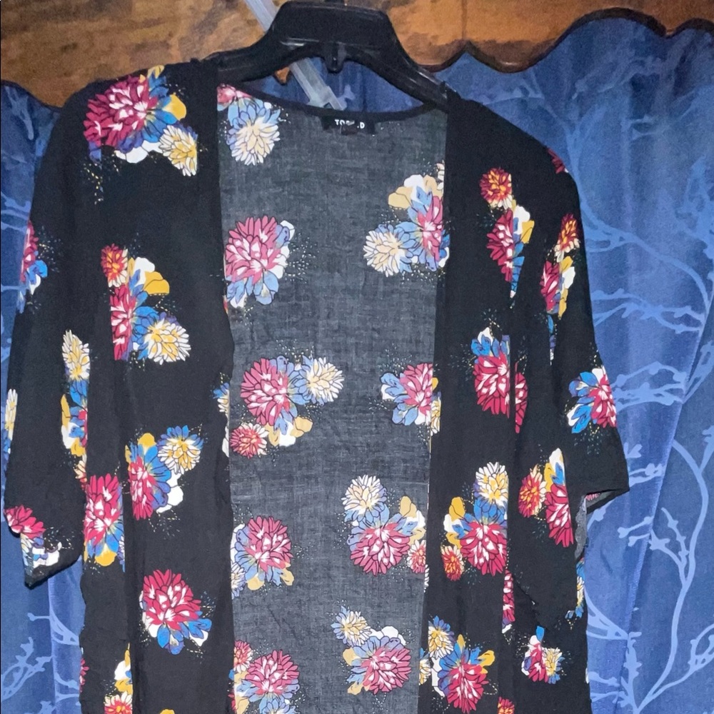 FLORAL PRINT CHALLIS SHIRTTAIL KIMONO